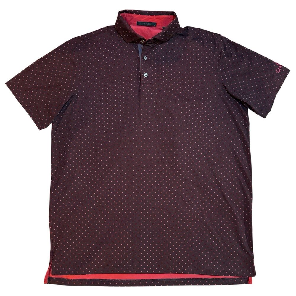 Greyson Golf Polo Shirt Red Romulus & Remus Performance Stretch Wolf Dots Men L